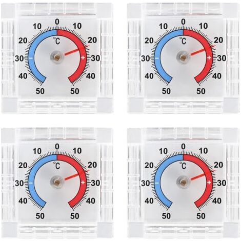 Lot de 4 thermomètres de fenêtre auto-adhésifs pour extérieur - Résistants aux intempéries - 7,5 x 7,5 cm - Thermomètre analogique pour fenêtre et extérieur (1/5)