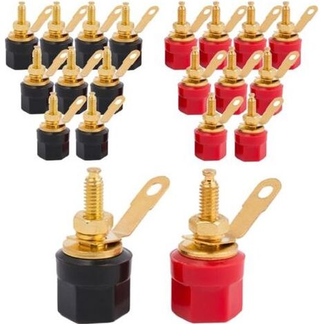Lot de 20 prises bananes 4 mm, prises bananes, fiches haut-parleurs 4 mm, bornes de connexion haut-parleurs, prises haut-parleurs plaquées or, prises bananes plates 4 mm (1/4)