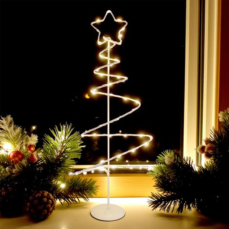 Lichterbaum Aufsteller 46 LED mit Timer batteriebetrieben - 53 cm - Tischdeko Metall Spiralbaum mit Sternspitze warm weiß beleuchtet