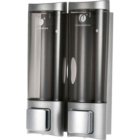 Distributeur de Savon Mural, Distributeur de Gel Douche, Distributeur de Savon de Douche sans Perçage, Distributeur de Savon Manuel, Deux Méthodes d'Installatio, ABS (2 x 200 ML) (Argent) (1/4)