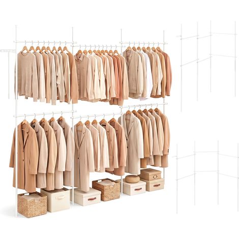 Portant à Vêtements Télescopique, Modulable Métal à Hauteur Réglable 110-315cm avec 6 Tringles, Étendoir Pliable et Perche d'Atteinte, Blanc (1/5)