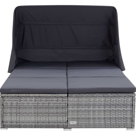 Maison Exclusive - Lettino Prendisole a 2 Posti con Cuscino in Polyrattan Grigio
