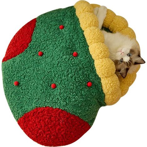 Cuccia per gatti invernale natalizia, casetta per gatti a forma di albero di Natale, calda cuccia natalizia per animali domestici, cuccia portatile per gatti da interno, Natale (1/5)