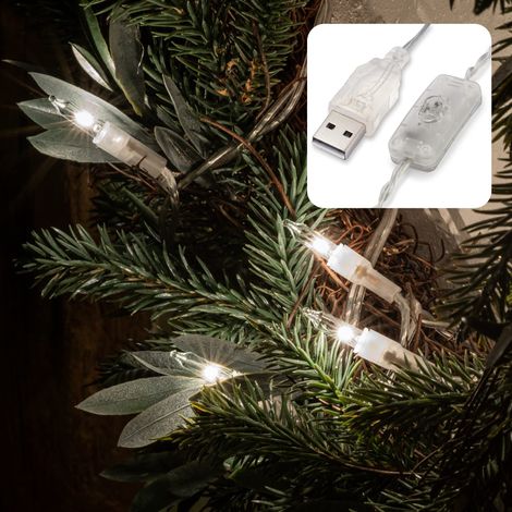 Guirlande lumineuse pour l'intérieur à 20 LED avec interrupteur et connexion USB, longueur éclairée 2,28 m, câble transparent, couleur de lumière blanc chaud 59lm 523126 (1/5)