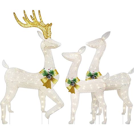 Renard Lumineux - Renne LED Extérieur Étanche - Décoration de Jardin pour Noël - Ensemble Famille de 3 Pièces avec Piquets (1/4)