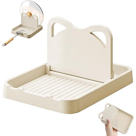 Soporte para cucharas, Estante de almacenamiento vertical multifuncional para tapas de ollas, Blanco roto, cucharas soperas y pinzas (1/5)