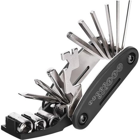 Kit d'outils de réparation pour vélo 16 en 1 - Outil multifonction professionnel pliable - Noir (1/5)