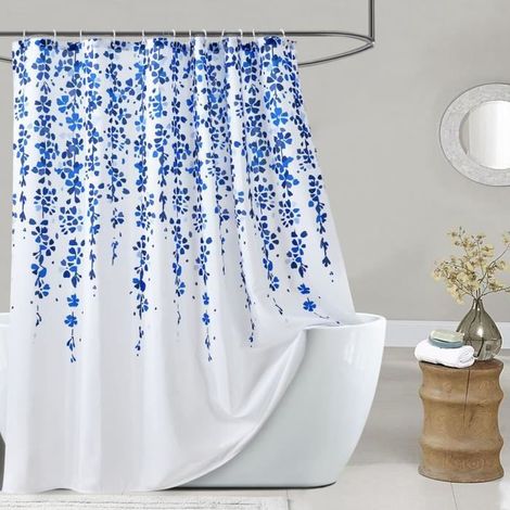 Duschvorhang 200x200 cm, wasserdicht, blau-weiß, inklusive Haken – Badezimmerdekoration