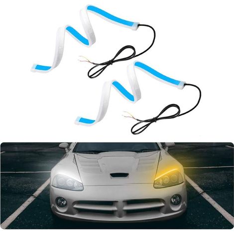 Feux de Jour, 60 CM Bandes Feux Diurnes Flexibles, 2pcs 300 LEDs Feux Diurnes Bicolores Étanches IP65, Silicone Tube Lumineuse LED, pour Phares de Voiture, Feux Arrière, Clignotant (2 coloris) (1/5)