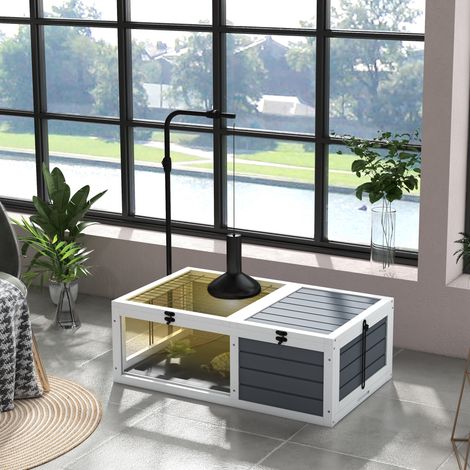 Gabbia/recinto per piccoli animali, ideale per tartarughe, con 2 scomparti e portalampada regolabile, dimensioni 81 x 48 x 31,5 cm, colore grigio.