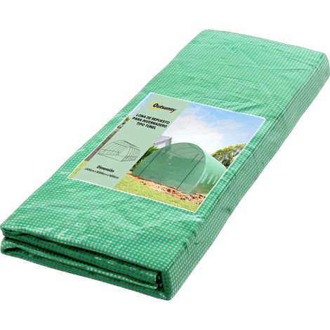 Bâche de rechange pour serre tunnel 600 x 300 x 200 cm avec 12 fenêtres, verte