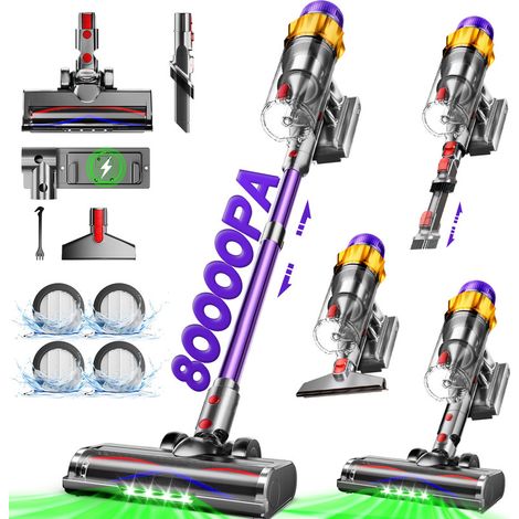 Authmic – Aspirateur balai sans fil 80000 Pa 600W – Autonomie 70 min – Niveau sonore 58 dB – Capacité 2 L – Moteur sans balais pour poils d’animaux - Violet