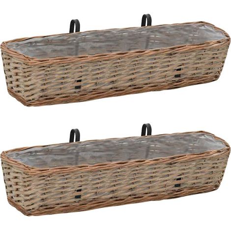 Jardinières de balcon 2 pcs osier avec revêtement en PE 80 cm (1/5)