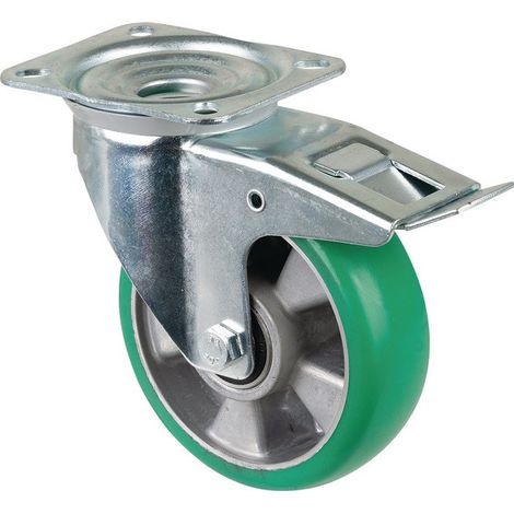Roulette pivotante D.160mm Trgf.300kg avec fixation PU 138x109mm vert BS ROLLERS