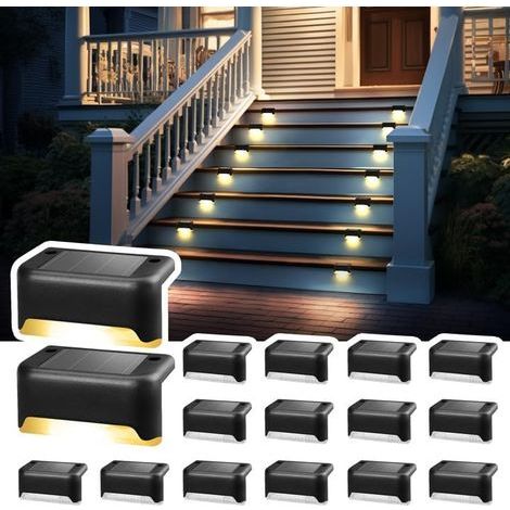 Set mit 16 Solar-Außenleuchten, Treppenbeleuchtung, wasserdichte LED-Beleuchtung (warmweiß) (1/5)
