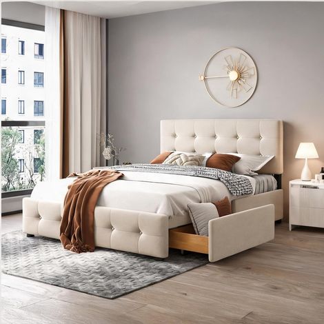 Cadre de lit beige en upholstered 210 x 149 x 106 cm (1/5)