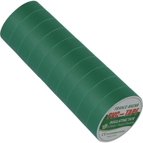 Ruban adhésif isolant électrique Rouleau isolation thermique PVC pour réparation voiture, vélo, bricolage, gaine électricien, Haute qualité 9m x 18mm Couleur Vert Lot de 10 Rouleaux (1/4)
