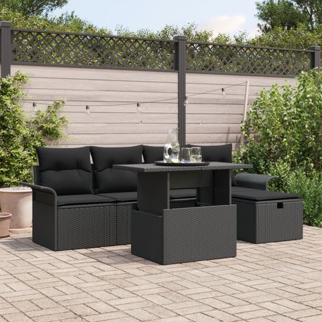 vidaXL Ensemble de canapé de jardin 6 pc Noir polyrotin (1/5)