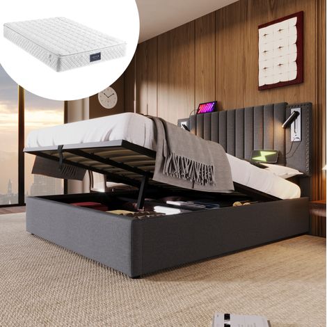 letto contenitore 140x200 USB luce lettura grigio OKMYHOME (1/5)