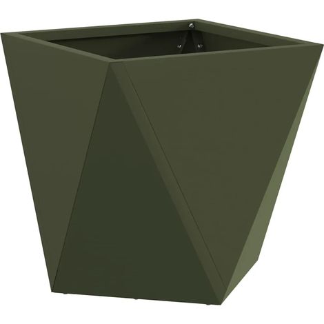 Jardinière carrée moderne extérieur 30 x 30 x 30 cm avec base consolidée en acier vert olive (1/5)