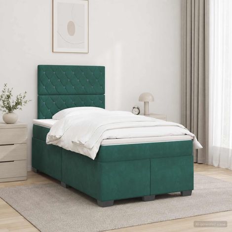 vidaXL Lit boxspring avec matelas Vert foncé 120 x 190 cm Velours (1/5)