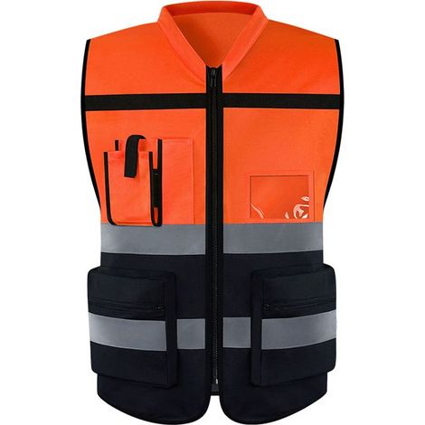 Gilet réfléchissant à fermeture éclair, haute visibilité, pour la sécurité à moto, gestion du trafic, orange, taille XL. (1/5)