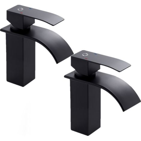 2PCS CECIPA NOIR Robinet de Lavabo en Cascade Mitigeur en Laiton pour Salle de Bain Design Moderne (1/6)