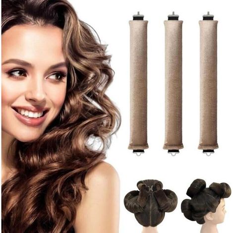 FER A BOUCLER 3 bigoudis flexibles sans chaleur pour la nuit - avec crochet, tous types de cheveux (3 pièces - Kaki) (1/5)