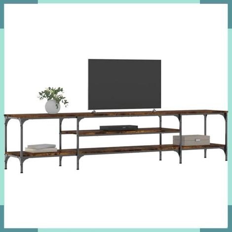 831815 Meuble TV chêne fumé 201x35x45 cm bois d'ingénierie et fer (1/5)