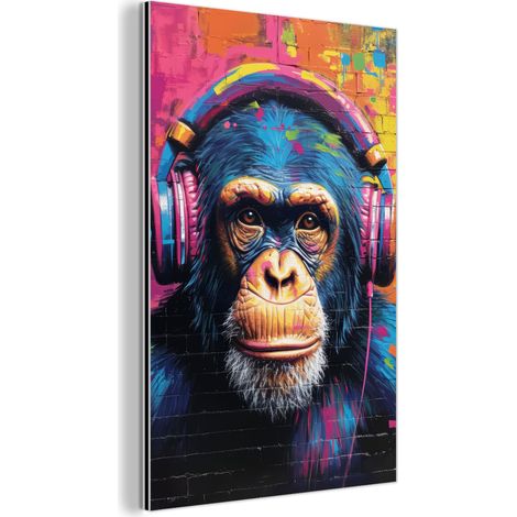 CUADRO DE METAL Graffiti - Chimpancé - Arte callejero - Auriculares - Mono Cuadros Para Dormitorio 60x90 (1/5)