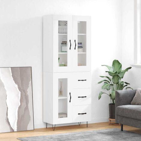 Buffet haut Blanc 69,5x34x180 cm Bois d'ingénierie vidaXL (1/5)