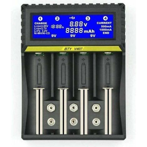 ALLIANDIS BTY407 chargeur de batterie multifonctionnel 18650 batterie Li-ion/NiMH/NiCd/5AA/7AAA/9V chargeur de batterie