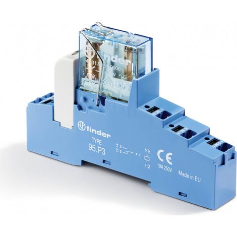 INTERFACE MODULAIRE 1RT 10A 24VDC SENSIBLE ETRIER METALLIQUE MONTAGE RAIL 35MM BORNES PUSH IN FINDER 402055