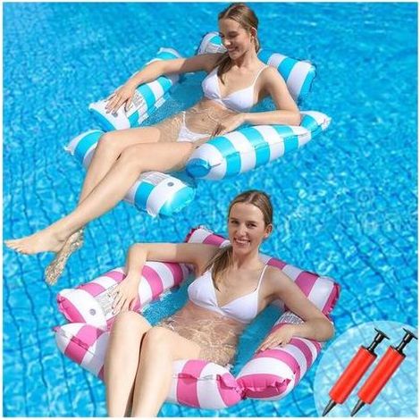 Hamac pour Piscine Gonflables, Ensemble de 2 Pièces de la Piscine à Lit Flottant à Quatre Tubes avec Filet Matelas Flottante (1/5)