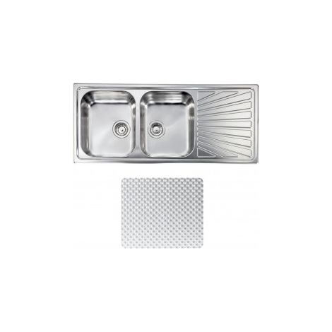 CM 011497SCSSX Cometa Lavello da Incasso 2 Vasche Rettangolare Acciaio Inox Antigraffio 116x50 cm Gocciolatoio Destro colore Inox (1/5)