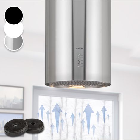 Klarstein – Hotte aspirante ilot 600 m³/h – Silencieuse 65 dB – Éclairage LED intégré – Filtre à graisse et charbon actif
