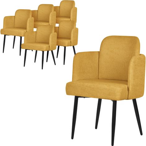 ML-Design Set 6x Poltrone da Sala Pranzo Senape con Rivestimento in Tessuto, con Gambe in Metallo, Sedie Ergonomica da Cucina con Braccioli e Schienale in Rattan, Poltroncine Imbottite per Soggiorno