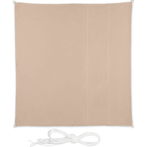 Toldo Relaxdays, 2,5 x 2,5 m, repelente al agua, poliéster, cuerdas tensoras, lona cuadrada, jardín, balcón, beige
