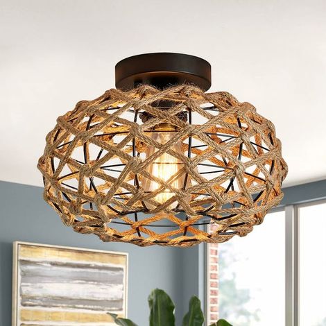 Plafonnier en rotin, lustre bohème, suspension de style industriel, lustre de plafond de style Wabi-sabi pour ferme, chambre, couloir, entrée, cuisine (1/5)