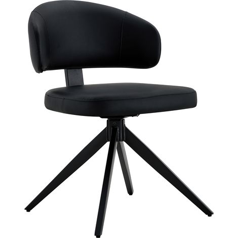 CHICFURN Set de 2 sillas de comedor giratorias 360° con asiento de cuero regenerado negro, respaldo curvado y estructura metálica, estilo nórdico para salón, cocina u oficina (1/5)