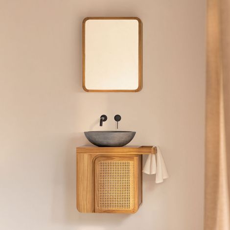 Conjunto de mueble de baño suspendido 60x40 cm en madera de teca Georgy SKLUM