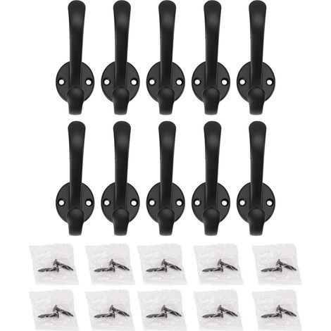 Lot de 10 patères murales en métal résistant à l'eau et à haute durabilité, pour entrée, chambres, salles de bain et cuisines (noir). (1/5)