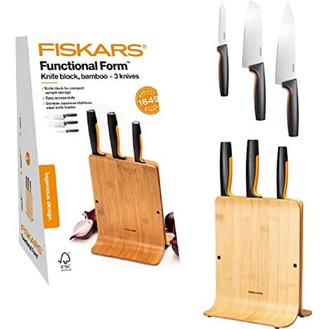 Fiskars Functional Form Set 3 coltelli bambù acciaio inossidabile (1/4)