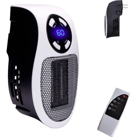 Radiateur soufflant en céramique Smart 500 W - Chauffage électrique avec prise murale - Avec thermostat et minuterie réglables et affichage LED - Chauffage rapide, faible bruit, utilisation sûre (1/4)