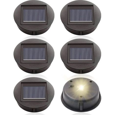 6pcs Lampe Solaire de Rechange avec Ampoule Led, 8cm Dessus de remplacement de lumière solaire LED Panneau Solaire de Rechange Couvercle de Rechange