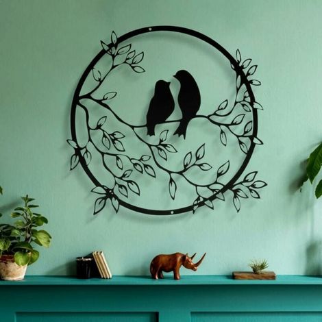 Décoration Murale En Métal, Signe D'oiseau Figurine Décoration Murale Silhouette D'oiseau Art Sculpture Murale Rond Pour Décoration Murale, De Salon, De Chambre (1/5)