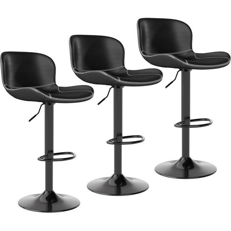 Barhocker 3er Set, höhenverstellbar, drehbar, Kunstleder, Schwarz (1/5)