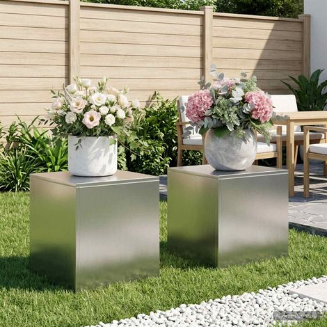 vidaXL Plant Stand 2 pcs Silver 40 x 40 x 40 cm Stainless Steel (1/5)