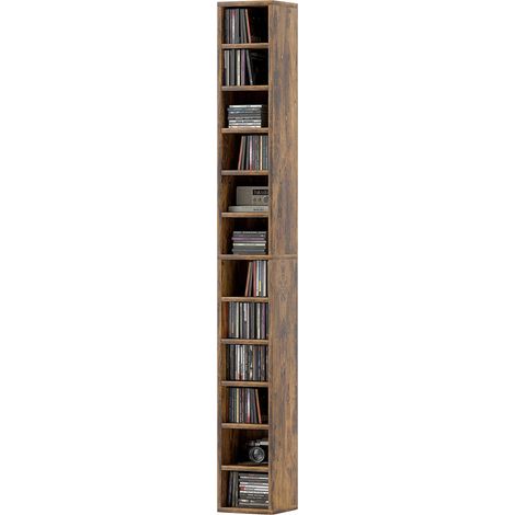 CD/DVD-Aufbewahrungsbox mit 12 Fächern, Kapazität für 204 CDs, 21 x 20 x 175 cm, rustikales Braun (1/5)