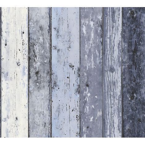 Carta da parati aspetto legno Profhome 855060 Carta da parati TNT liscia con il used look opaca blu 5,33 m2 (1/5)